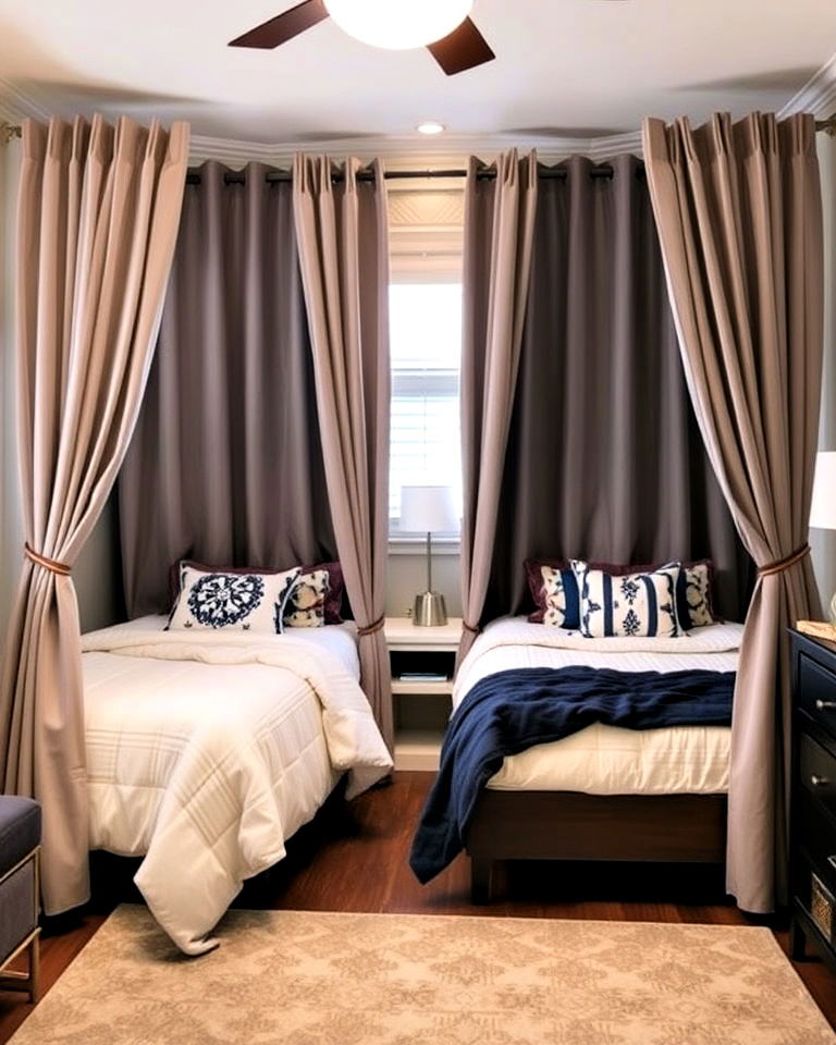 coordinated curtains for privacy - 40 Boy and Girl Shared Small Room Ideas