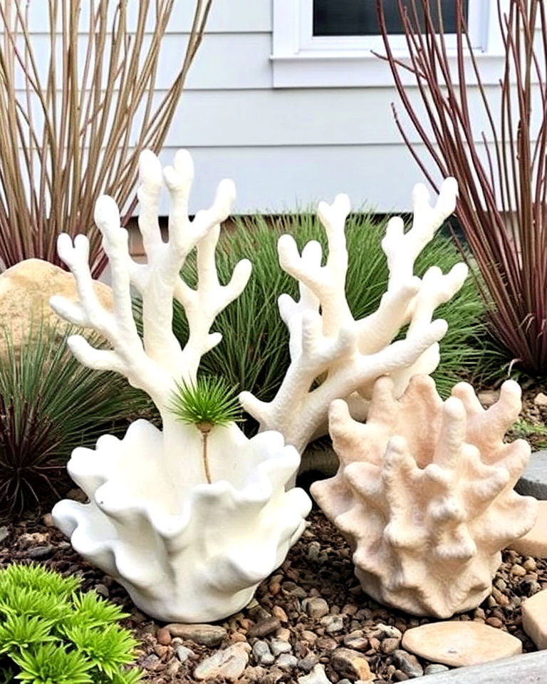 coral inspired garden decor - 25 Coastal Landscaping Ideas