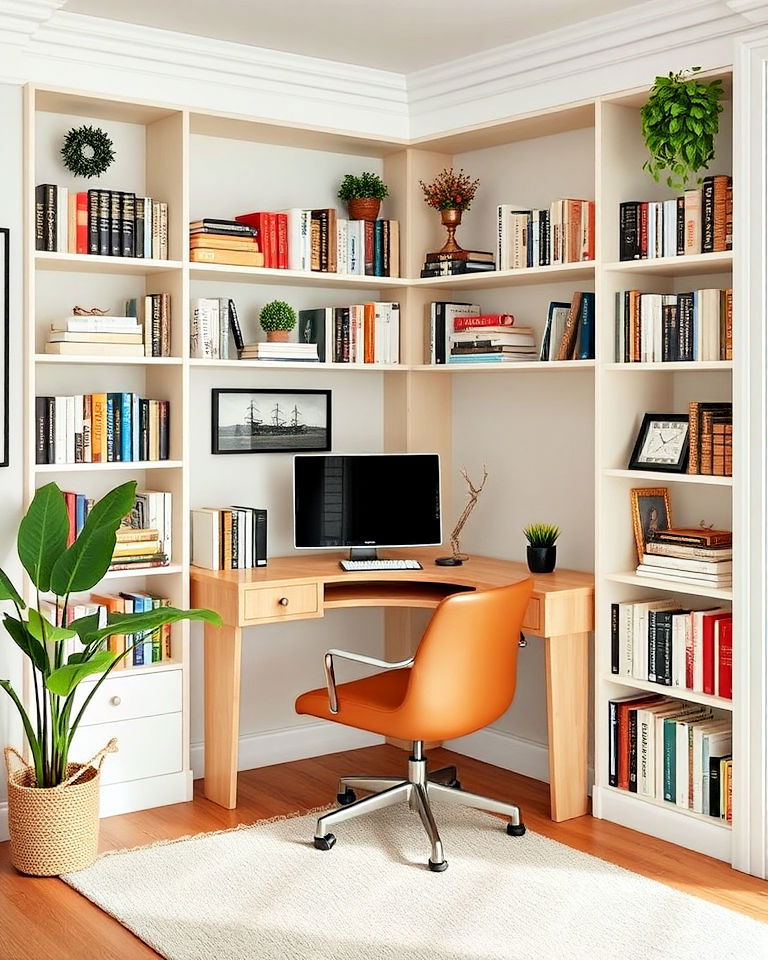 corner shelving for compact spaces - 25 Home Office Library Ideas