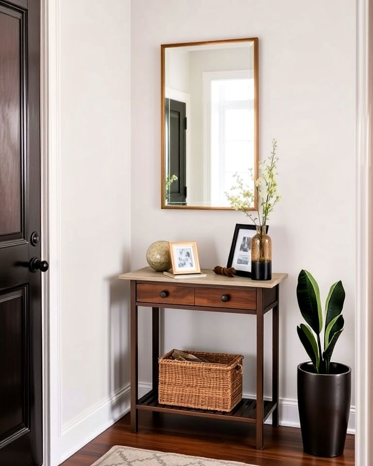 corner slim console table for entryway - 15 Corner Entryway Ideas