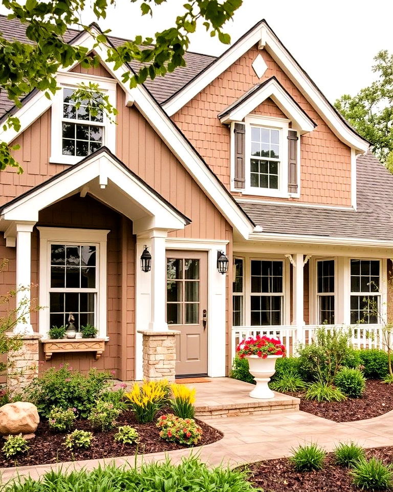 cottage style taupe exterior with warm beige elements - 20 Exterior Taupe House Color Combinations
