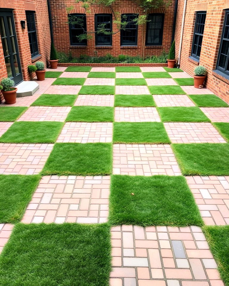 courtyard checkerboard brick pattern - 15 Brick Courtyard Ideas
