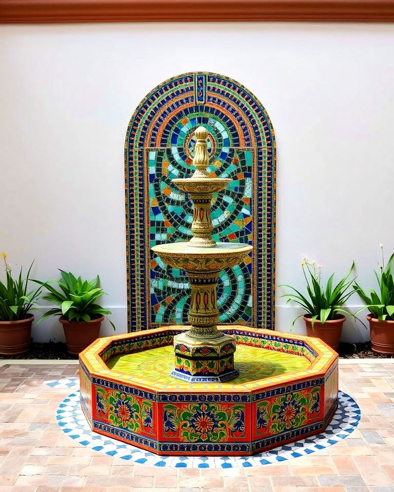 courtyard mosaic tile fountain - 15 Courtyard Fountain Ideas