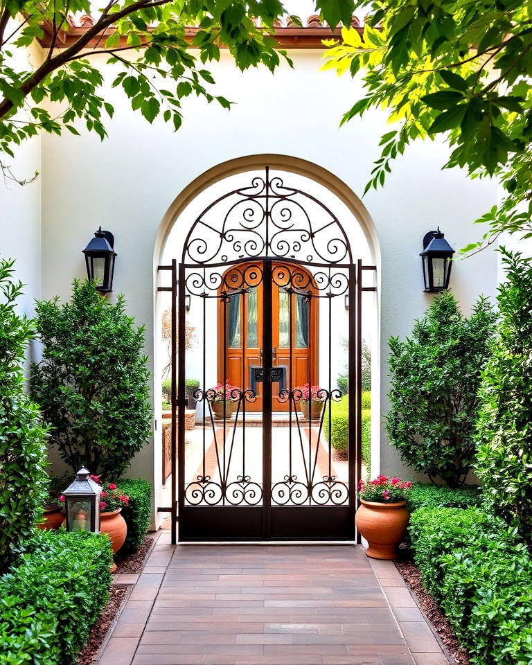 courtyard with a decorative gate - 15 Enclosed Front Courtyard Ideas