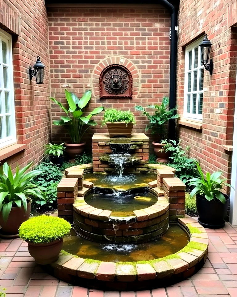 courtyard with brick water feature - 15 Brick Courtyard Ideas