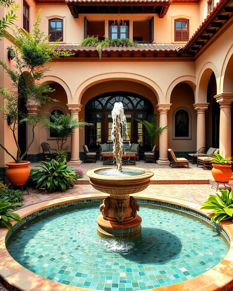 courtyard with fountain - 25 Mediterranean Mansion Ideas