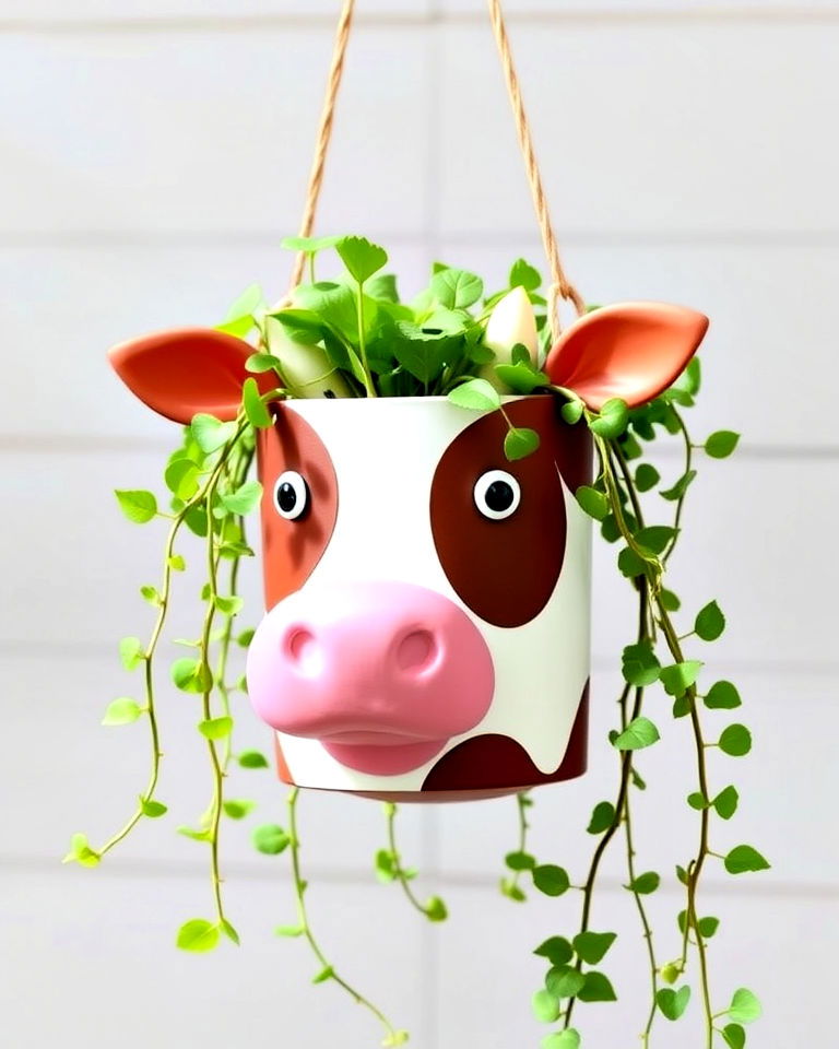 cow face hanging planters - 15 Cow Planter Pot Ideas