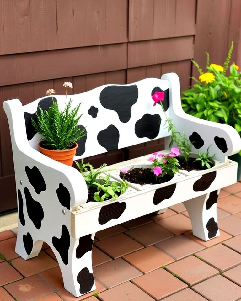 cow themed planter bench - 15 Cow Planter Pot Ideas