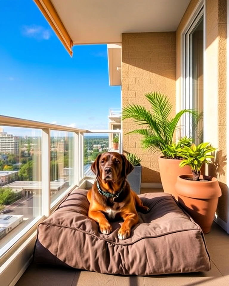 cozy balcony dog bed - 15 Dog Balcony Ideas