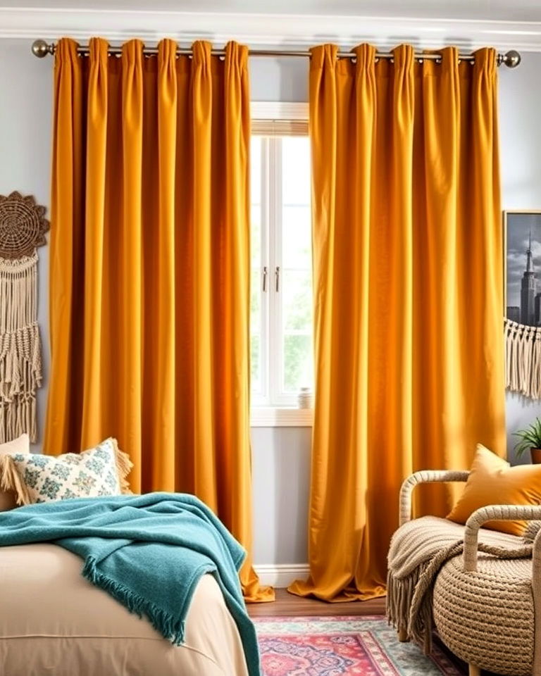cozy boho velvet curtains - 15 Boho Curtain Ideas