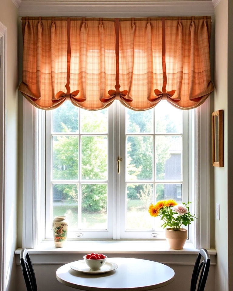 cozy cafe curtains for a quaint look - 30 Bay Window Treatment Ideas