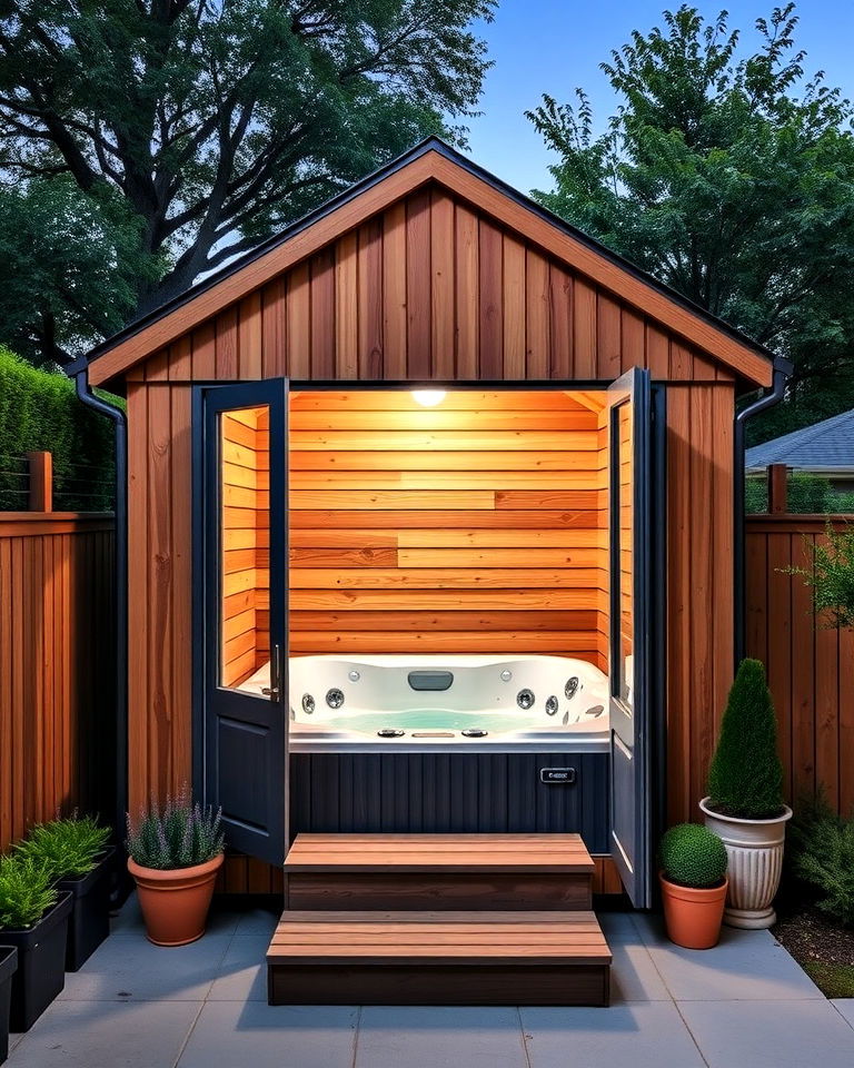 cozy compact corner hot tub shed - 15 Hot Tub Shed Ideas