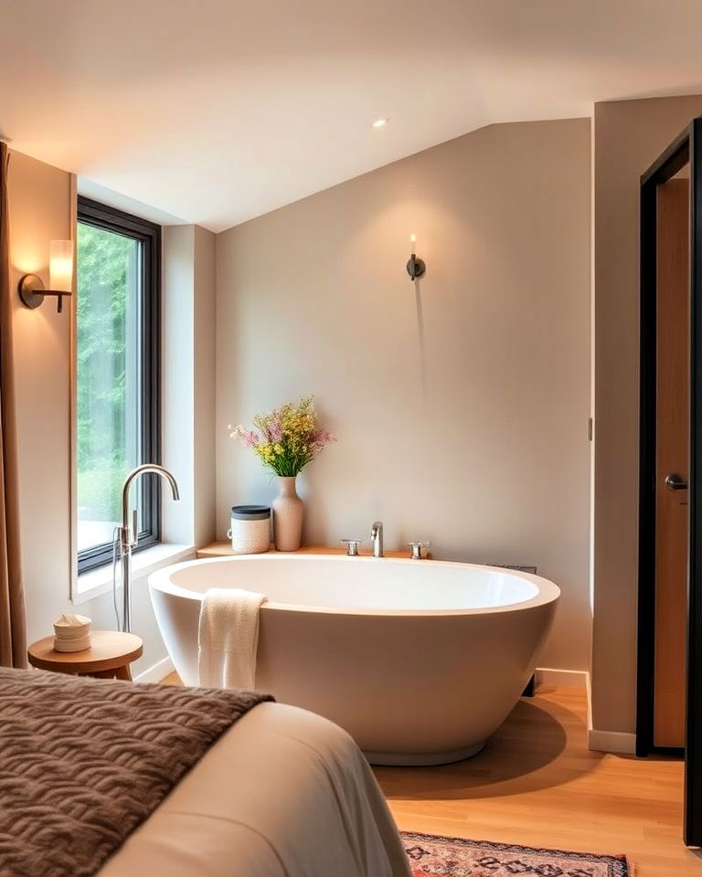 cozy corner placement for space efficiency - 15 Bathtub in Bedroom Ideas