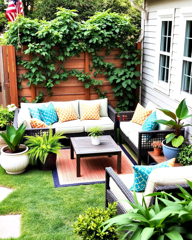 cozy corner with outdoor sofas - 25 Front Yard Sitting Area Ideas