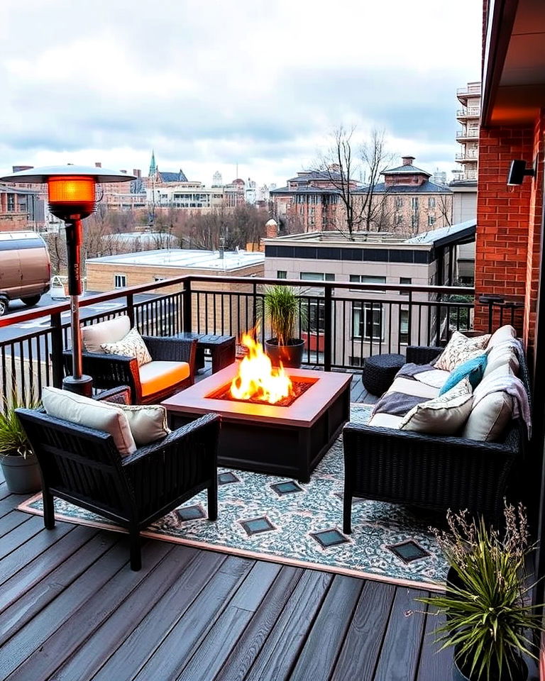 cozy fire pit balcony - 20 Large Balcony Ideas