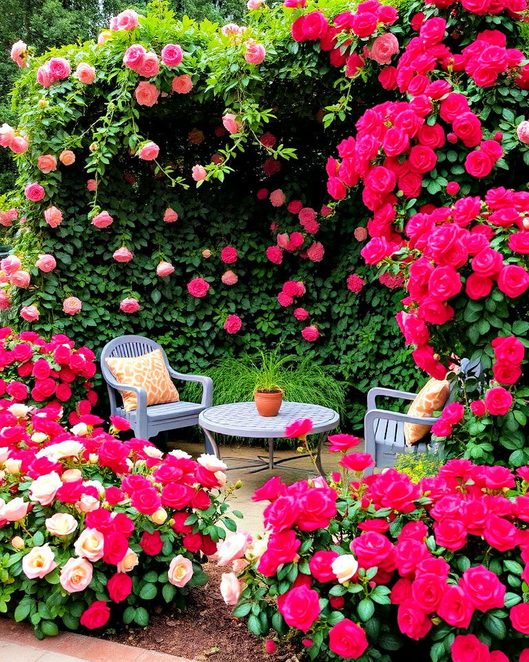 cozy framing outdoor seating areas - 20 Drift Rose Landscaping Ideas