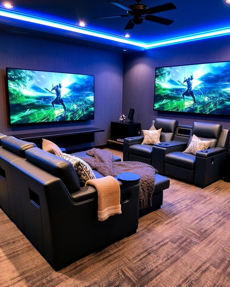 cozy gaming couch setup - 20 Gaming Man Cave Ideas