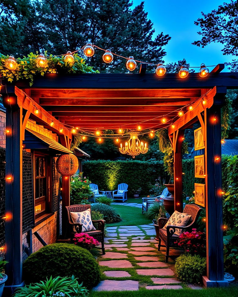cozy hanging lanterns and fairy lights - 15 Cottagecore Garden Ideas