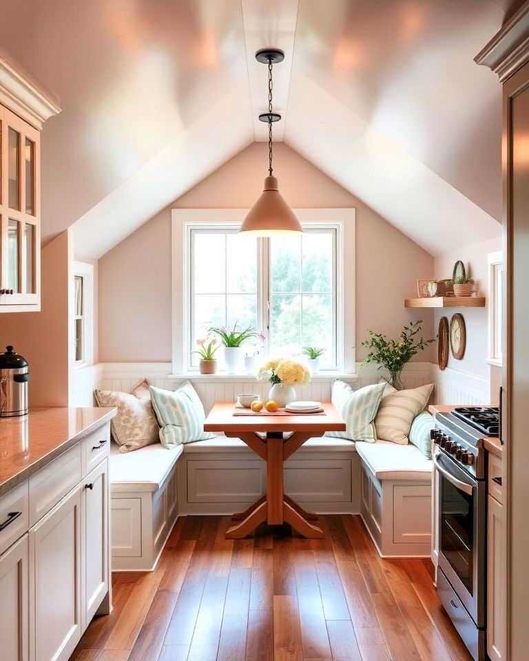 cozy kitchen nook with sloped alcove - 15 Sloped Ceiling Kitchen Ideas