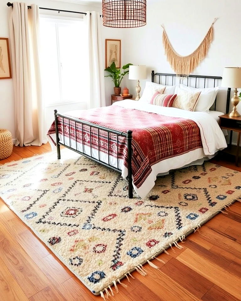 cozy layered rugs for texture - 15 Bohemian Moroccan Bedroom Ideas
