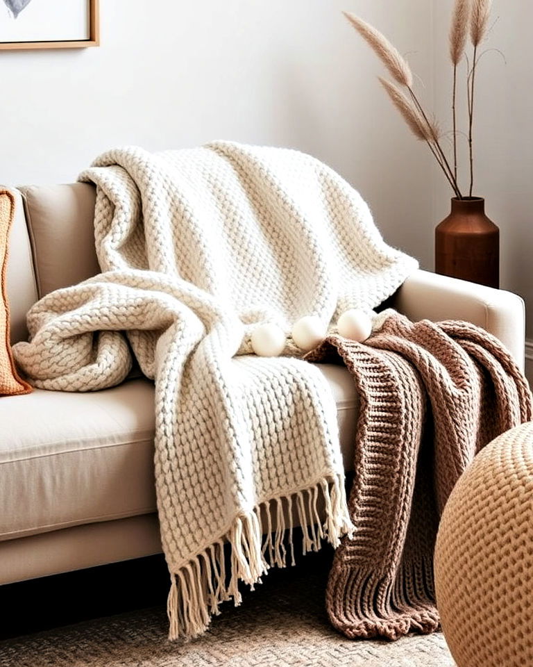 cozy living room throw blankets - 20 Minimalist Modern Boho Living Room Ideas