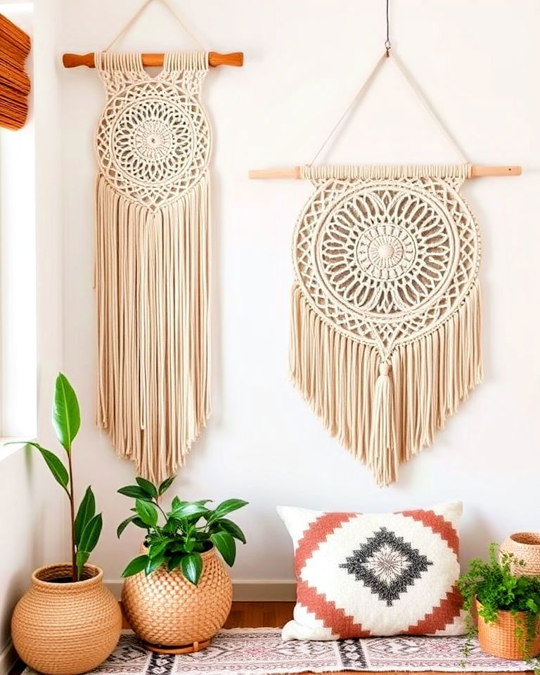 cozy macrame wall hanging - 15 Boho Meditation Room Ideas