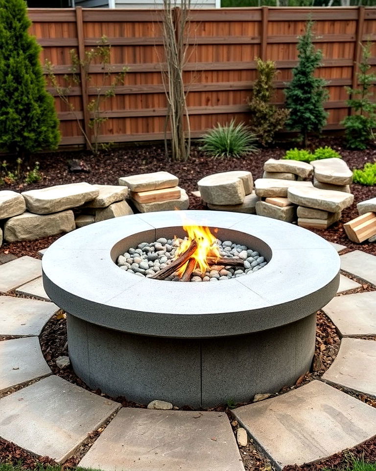 cozy outdoor concrete fire pit - 20 Concrete Garden Ideas