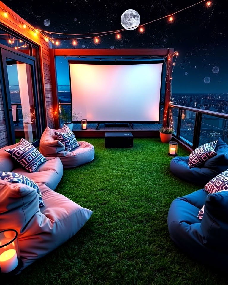 cozy outdoor movie lounge - 25 Artificial Grass Balcony Design