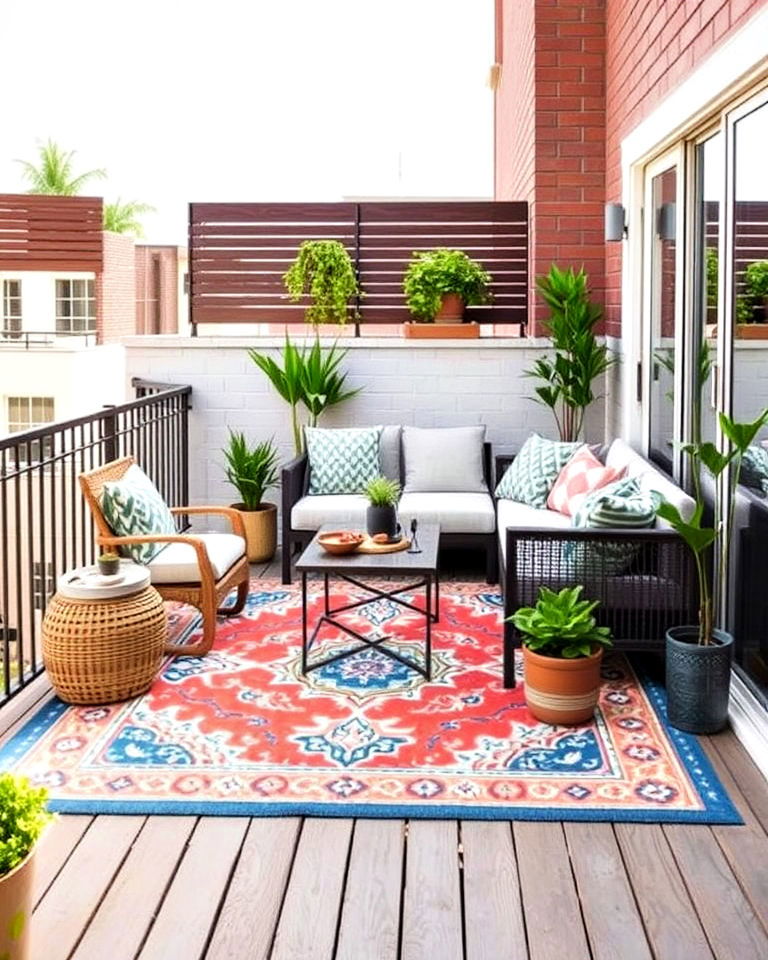 cozy outdoor rug - 15 Second Story Balcony Ideas