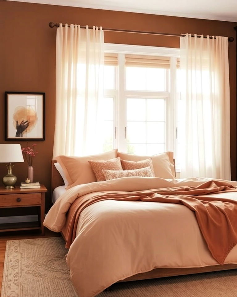cozy peach with brown bedroom - 25 Colors That Go With Brown for Any Room