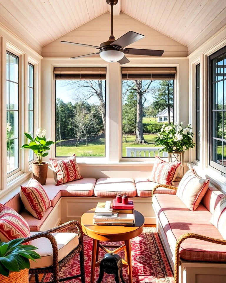 cozy reading nook with built in seating - 15 Second Floor Sunroom Ideas