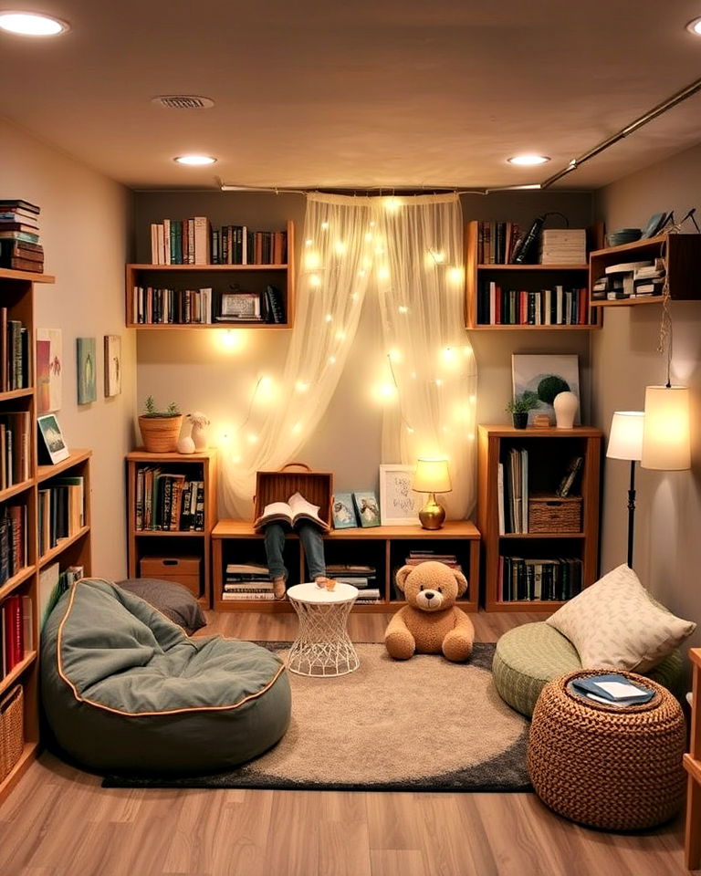 cozy reading nook - 20 Basement Playroom Ideas