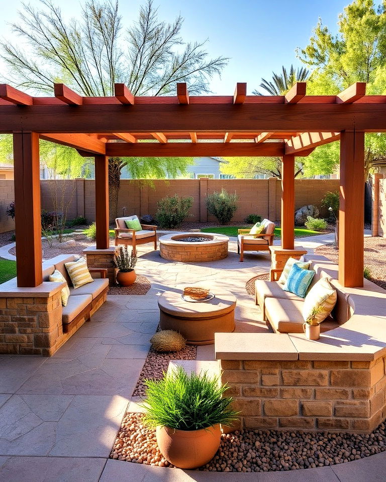 cozy seating areas with built in bench - 25 Las Vegas Backyard Landscaping Ideas