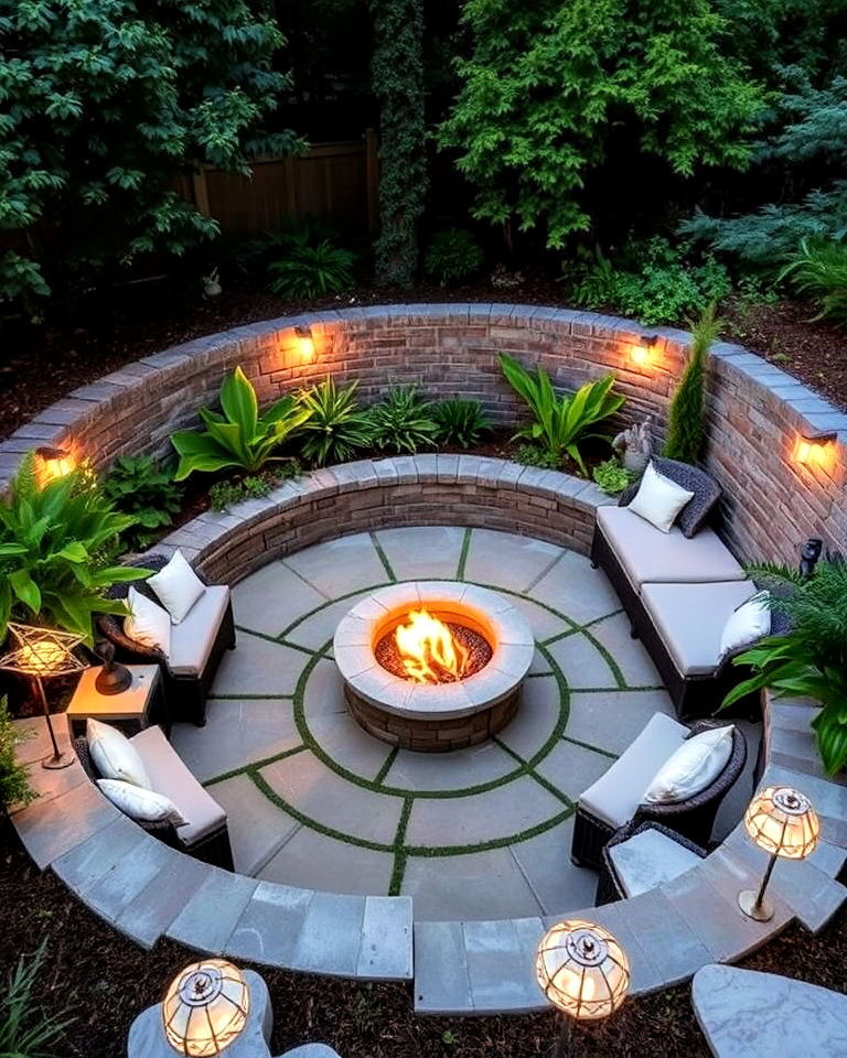 cozy tranquil sunken patio with fire pit - 15 Sunken Garden Ideas