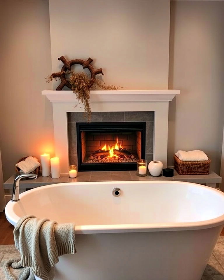 cozy tub by a fireplace - 15 Bathtub in Bedroom Ideas