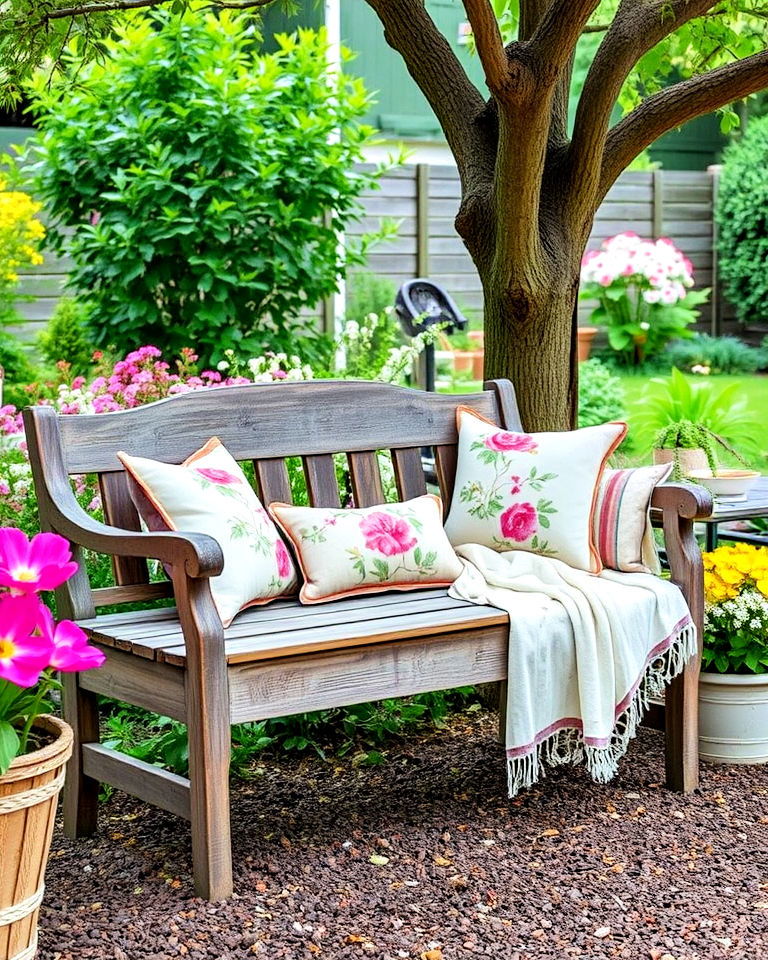 cozy weathered wooden bench - 20 Vintage Garden Ideas