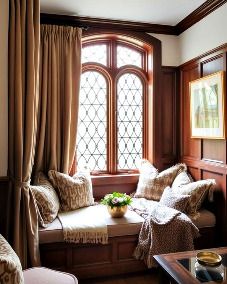 cozy window seat is a charming addition to a tudor home - 25 Tudor Style House Interior Ideas