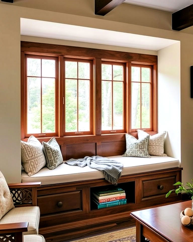 cozy window seats with built in storage - 25 Craftsman Living Room Ideas