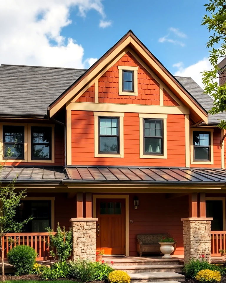 craftsman style home with rust brown clay siding - 15 Home Designs Using Natural Clay Siding Colors