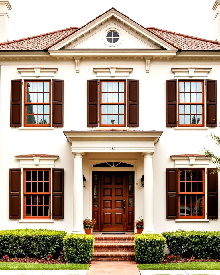 cream and brown colonial home - 20 Cream and Brown House Exterior Ideas