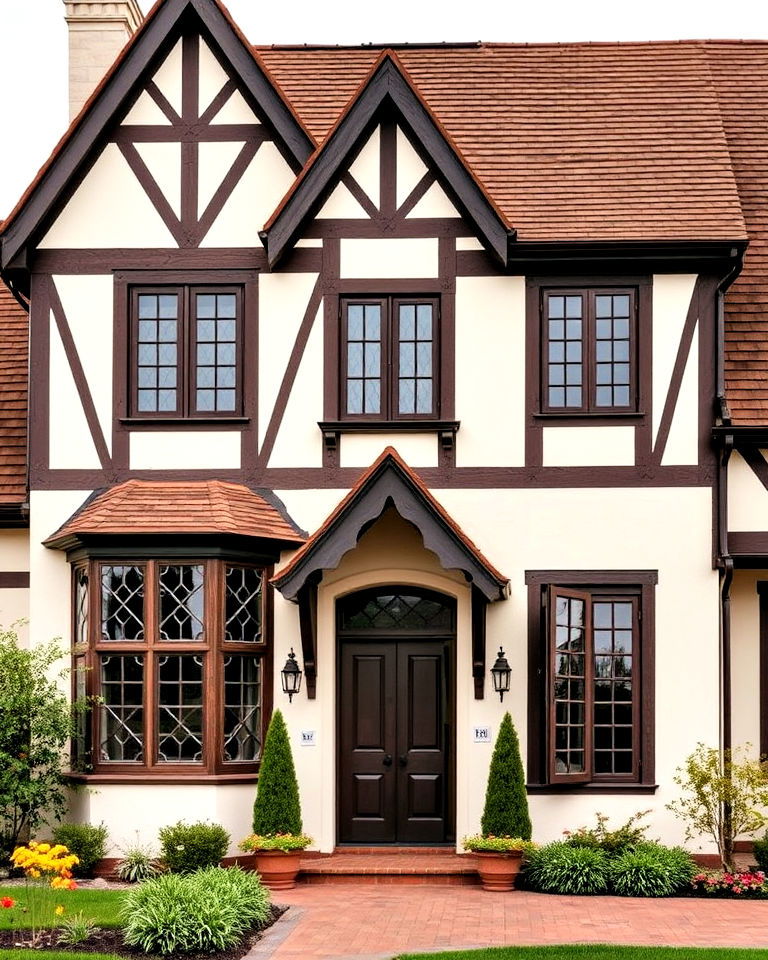 cream and brown tudor style exterior - 20 Cream and Brown House Exterior Ideas