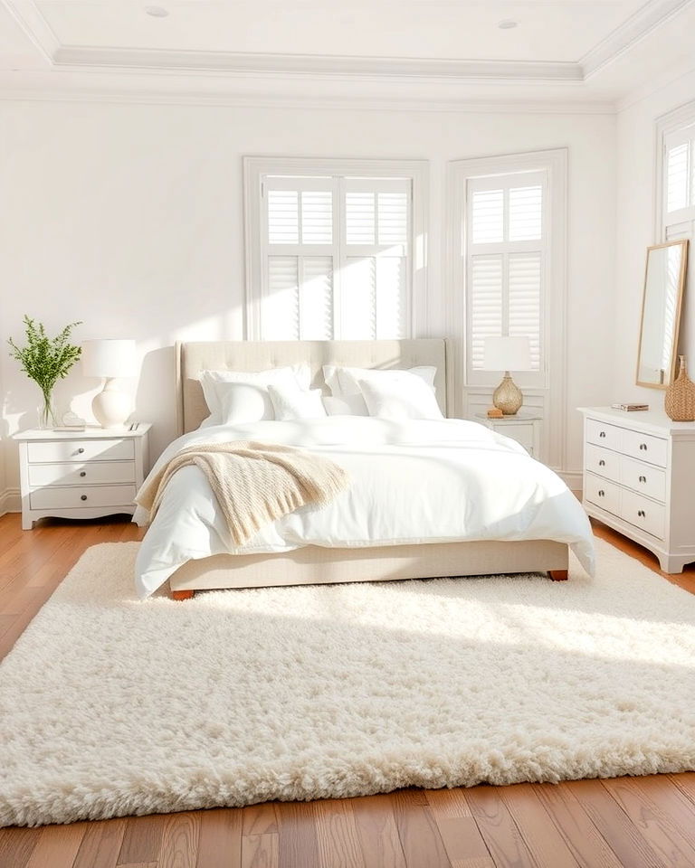 cream area rug bedroom - 15 White and Cream Bedroom Ideas-captions