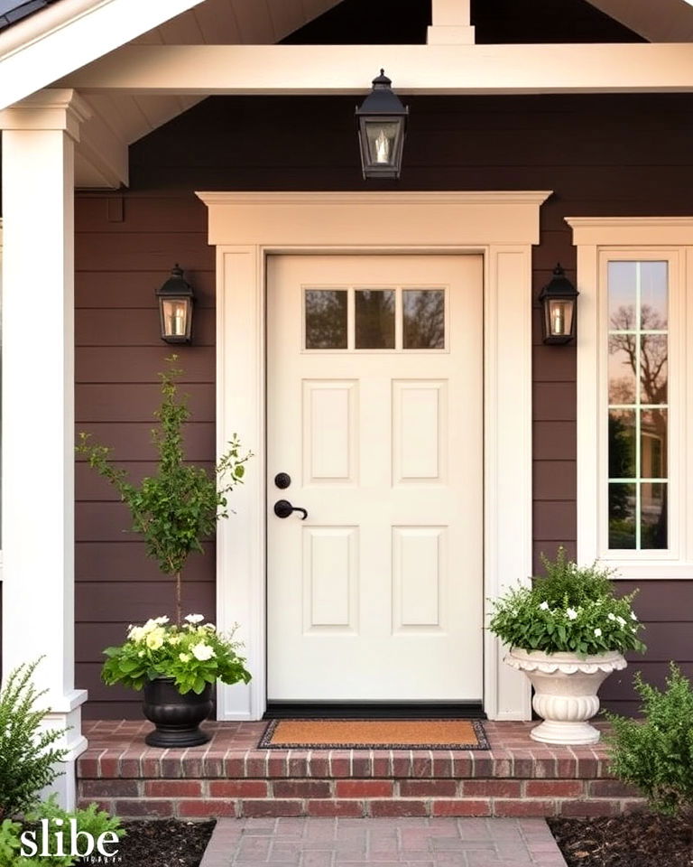 cream colored front door with brown house - 15 Brown House Front Door Colors