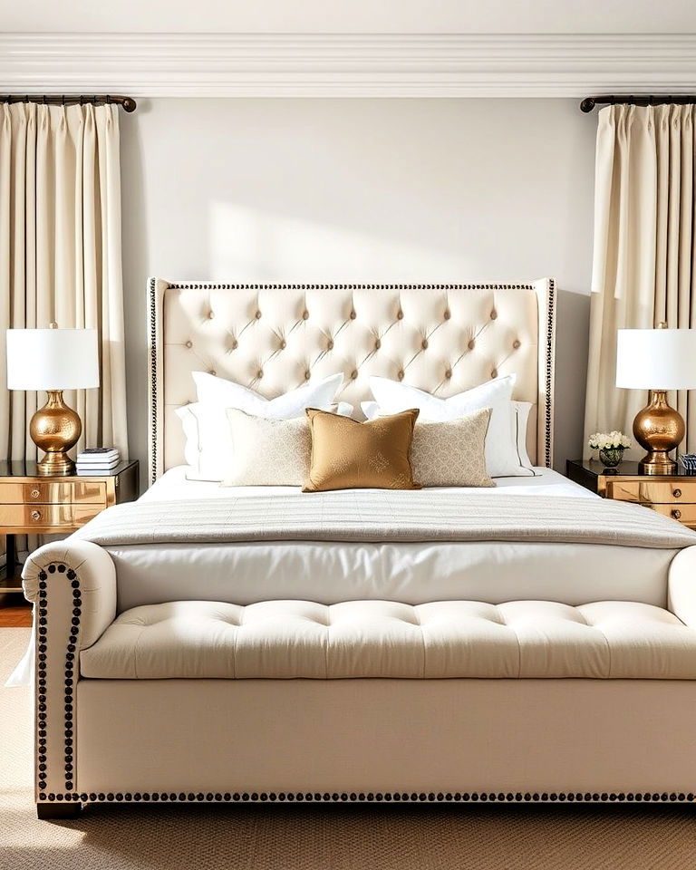 cream colored upholstered headboard - 15 White and Cream Bedroom Ideas-captions