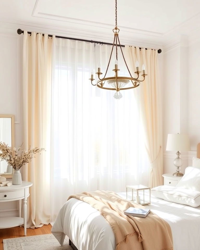 cream curtains for soft light - 15 White and Cream Bedroom Ideas-captions