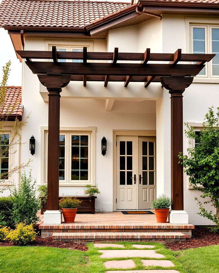 cream exterior with brown pergola - 20 Cream and Brown House Exterior Ideas