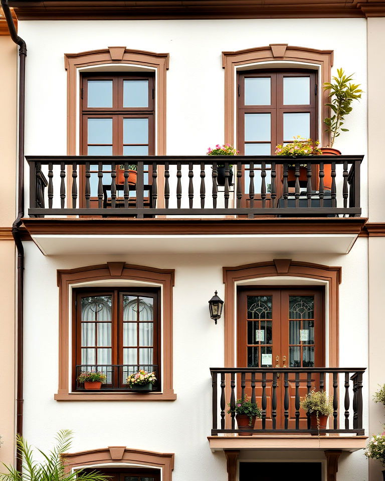 cream plaster with brown balcony - 20 Cream and Brown House Exterior Ideas