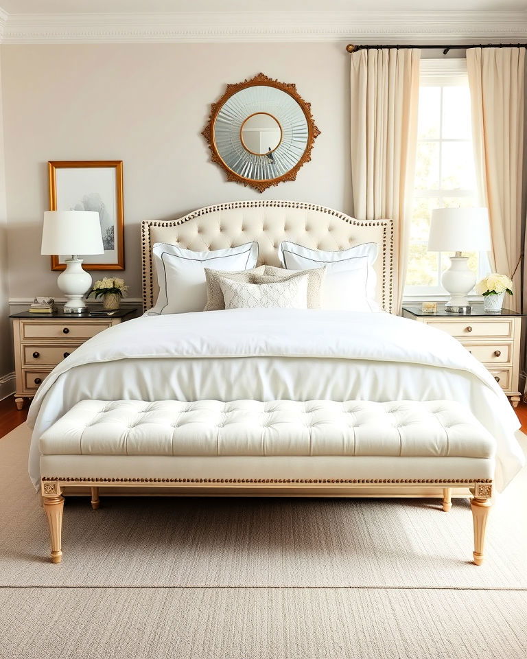 cream upholstered bench bedroom - 15 White and Cream Bedroom Ideas-captions