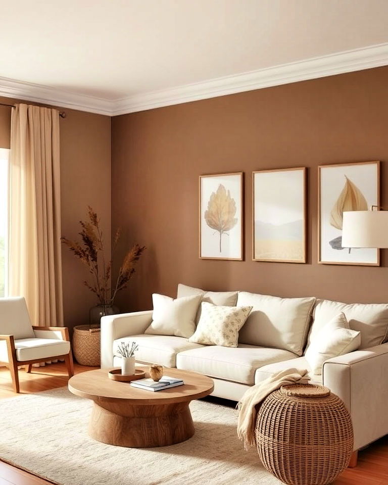 cream with brown living room - 25 Colors That Go With Brown for Any Room