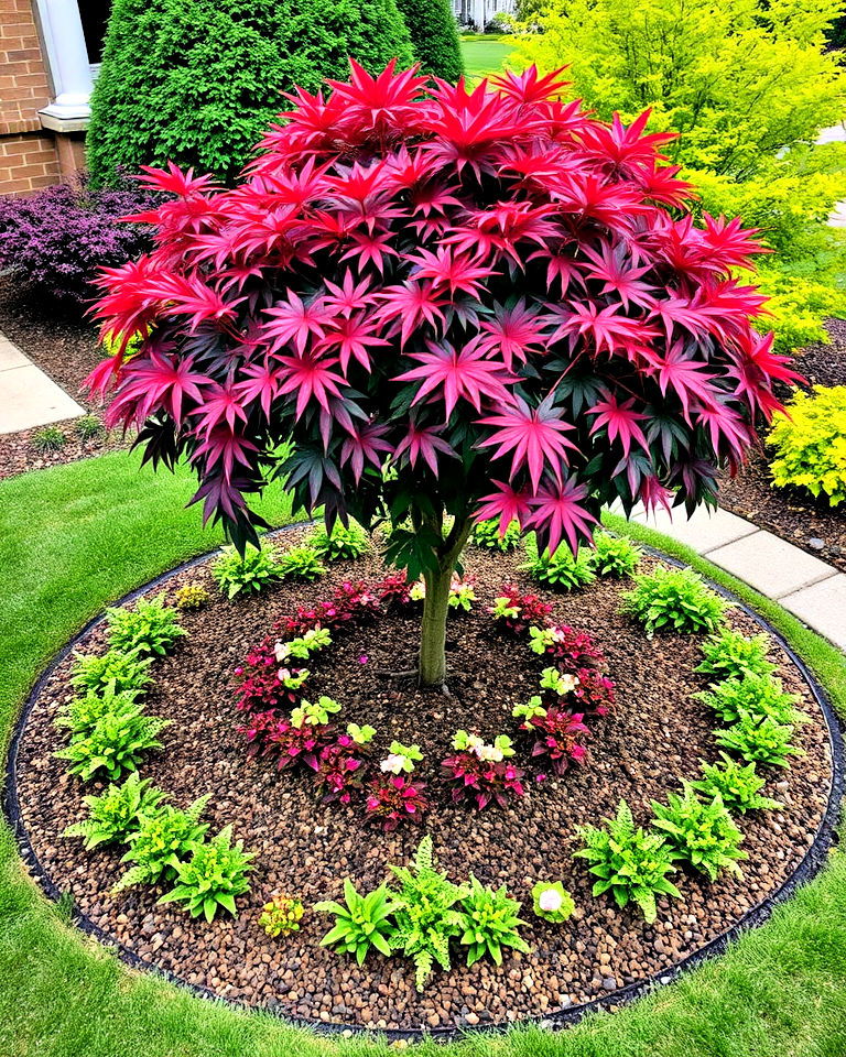 create a circular garden bed with a japanese maple tree - 20 Front Yard Japanese Maple Tree Landscaping Ideas